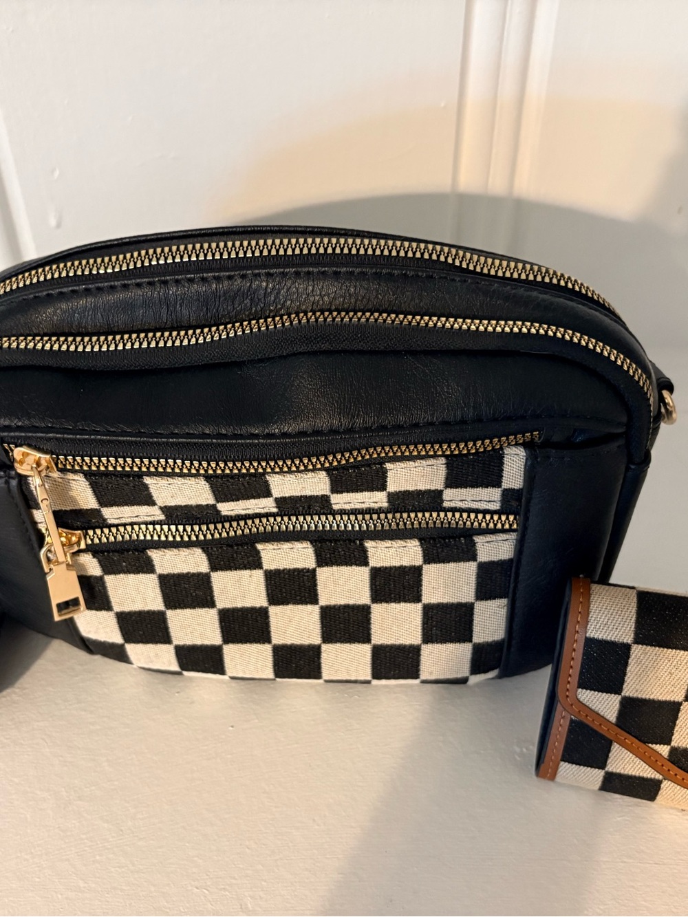 Black & White Checkered Crossbody Bag